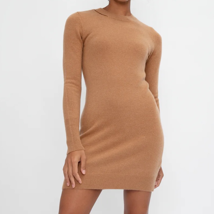 Frame Cashmere Cut Out Sweater Dress In Camel